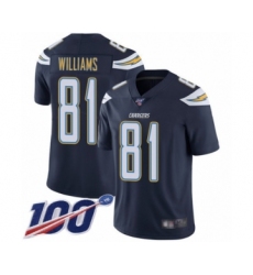 Men's Los Angeles Chargers #81 Mike Williams Navy Blue Team Color Vapor Untouchable Limited Player 100th Season Football Jersey