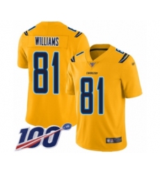 Youth Los Angeles Chargers #81 Mike Williams Limited Gold Inverted Legend 100th Season Football Jersey