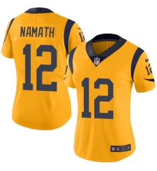 Women's Nike Los Angeles Rams #12 Joe Namath Limited Gold Rush Vapor Untouchable NFL Jersey