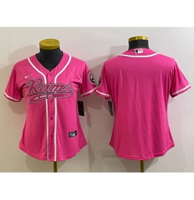 Women's Los Angeles Rams Blank Pink With Patch Cool Base Stitched Baseball Jersey
