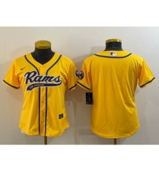Women's Los Angeles Rams Blank Yellow With Patch Cool Base Stitched Baseball Jersey