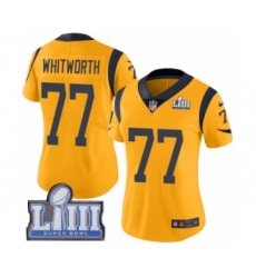 Women's Nike Los Angeles Rams #77 Andrew Whitworth Limited Gold Rush Vapor Untouchable Super Bowl LIII Bound NFL Jersey