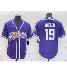 Men's Minnesota Vikings #19 Adam Thielen Purple With Patch Cool Base Stitched Baseball Jersey