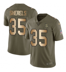 Men's Nike Minnesota Vikings #35 Marcus Sherels Limited Olive/Gold 2017 Salute to Service NFL Jersey