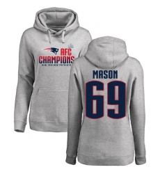 Women's Nike New England Patriots #69 Shaq Mason Heather Gray 2017 AFC Champions Pullover Hoodie