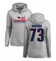 Women's Nike New England Patriots #73 John Hannah Heather Gray 2017 AFC Champions Pullover Hoodie