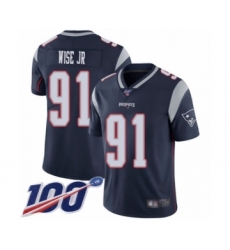 Men's New England Patriots #91 Deatrich Wise Jr Navy Blue Team Color Vapor Untouchable Limited Player 100th Season Football Jersey