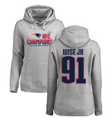 Women's Nike New England Patriots #91 Deatrich Wise Jr Heather Gray 2017 AFC Champions Pullover Hoodie