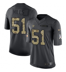 Men's Nike New Orleans Saints #51 Sam Mills Limited Black 2016 Salute to Service NFL Jersey