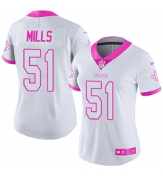 Women's Nike New Orleans Saints #51 Sam Mills Limited White/Pink Rush Fashion NFL Jersey
