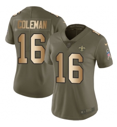 Women's Nike New Orleans Saints #16 Brandon Coleman Limited Olive/Gold 2017 Salute to Service NFL Jersey