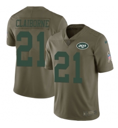 Youth Nike New York Jets #21 Morris Claiborne Limited Olive 2017 Salute to Service NFL Jersey