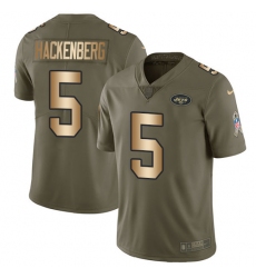 Men's Nike New York Jets #5 Christian Hackenberg Limited Olive/Gold 2017 Salute to Service NFL Jersey