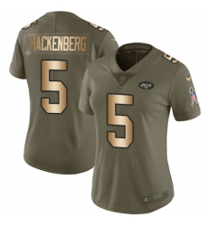 Women's Nike New York Jets #5 Christian Hackenberg Limited Olive/Gold 2017 Salute to Service NFL Jersey