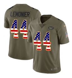 Men's Nike New York Jets #44 Corey Lemonier Limited Olive/USA Flag 2017 Salute to Service NFL Jersey