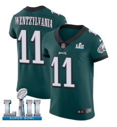 Men's Nike Philadelphia Eagles #11 Carson Wentz Elite Midnight Green Team Color Wentzylvania Super Bowl LII NFL Jersey