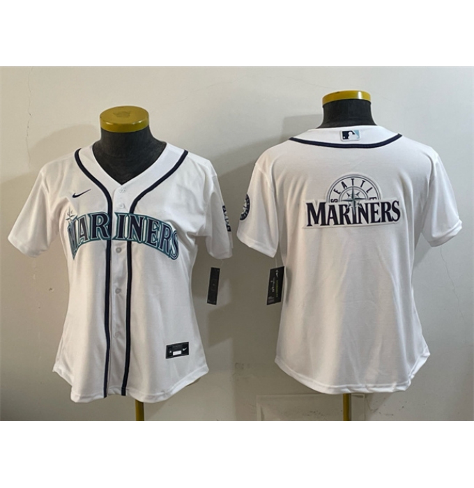 Women's Seattle Mariners Team Big Logo White Cool Base Stitched Baseball Jersey(Run Small)
