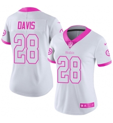 Women's Nike Pittsburgh Steelers #28 Sean Davis Limited White/Pink Rush Fashion NFL Jersey