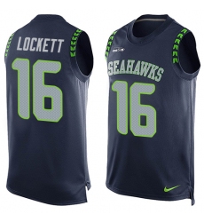Men's Nike Seattle Seahawks #16 Tyler Lockett Limited Steel Blue Player Name & Number Tank Top NFL Jersey