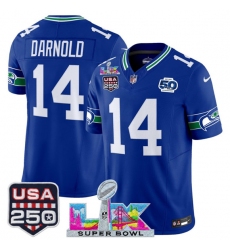 Men's Seattle Seahawks #14 Sam Darnold Royal 2025 F.U.S.E. Super Bowl LX And 50th Season & USA 250 Vapor Throwback Limited Football Stitched Jersey
