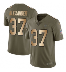 Men's Nike Seattle Seahawks #37 Shaun Alexander Limited Olive/Gold 2017 Salute to Service NFL Jersey