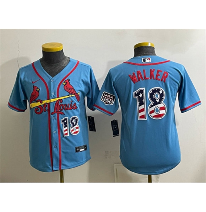 Men's St. Louis Cardinals #18 Jordan Walker Blue USA 250 Fourth of July Stitched Baseball Jersey