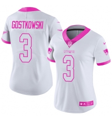 Women's Nike New England Patriots #3 Stephen Gostkowski Limited White/Pink Rush Fashion NFL Jersey