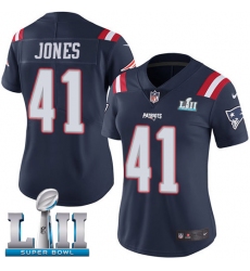 Women's Nike New England Patriots #41 Cyrus Jones Limited Navy Blue Rush Vapor Untouchable Super Bowl LII NFL Jersey