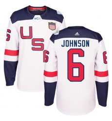 Men's Adidas Team USA #6 Erik Johnson Premier White Home 2016 World Cup Ice Hockey Jersey