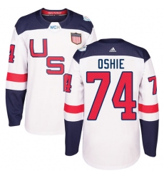 Men's Adidas Team USA #74 T. J. Oshie Authentic White Home 2016 World Cup Ice Hockey Jersey
