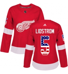 Women's Adidas Detroit Red Wings #5 Nicklas Lidstrom Authentic Red USA Flag Fashion NHL Jersey