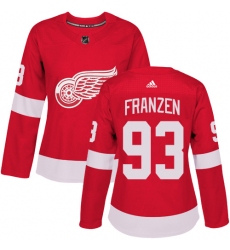 Women's Adidas Detroit Red Wings #93 Johan Franzen Authentic Red Home NHL Jersey