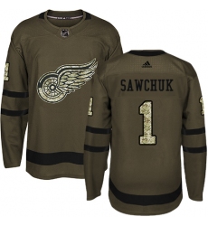 Men's Adidas Detroit Red Wings #1 Terry Sawchuk Authentic Green Salute to Service NHL Jersey