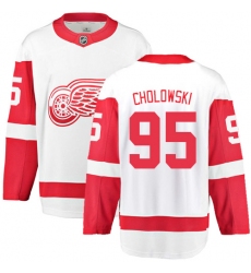 Youth Detroit Red Wings #95 Dennis Cholowski Fanatics Branded White Away Breakaway NHL Jersey
