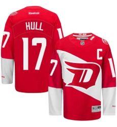 Men's Reebok Detroit Red Wings #17 Brett Hull Authentic Red 2016 Stadium Series NHL Jersey