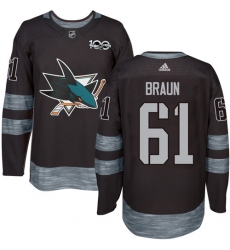 Men's Adidas San Jose Sharks #61 Justin Braun Premier Black 1917-2017 100th Anniversary NHL Jersey