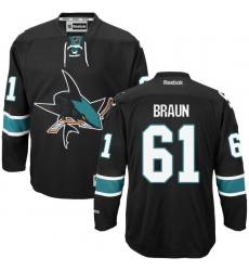 Men's Reebok San Jose Sharks #61 Justin Braun Authentic Black Third NHL Jersey