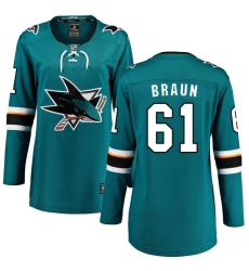 Women's San Jose Sharks #61 Justin Braun Fanatics Branded Teal Green Home Breakaway NHL Jersey