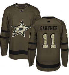 Men's Adidas Dallas Stars #11 Mike Gartner Authentic Green Salute to Service NHL Jersey