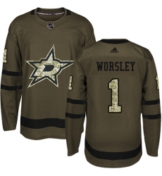 Men's Adidas Dallas Stars #1 Gump Worsley Authentic Green Salute to Service NHL Jersey
