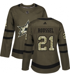 Women's Adidas Dallas Stars #21 Antoine Roussel Authentic Green Salute to Service NHL Jersey