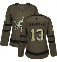 Women's Adidas Dallas Stars #13 Mattias Janmark Authentic Green Salute to Service NHL Jersey