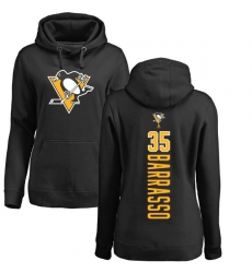 NHL Women's Adidas Pittsburgh Penguins #35 Tom Barrasso Black Backer Pullover Hoodie