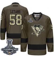 Men's Reebok Pittsburgh Penguins #58 Kris Letang Premier Green Salute to Service 2017 Stanley Cup Champions NHL Jersey