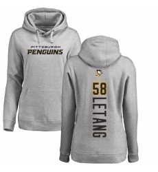 NHL Women's Adidas Pittsburgh Penguins #58 Kris Letang Ash Backer Pullover Hoodie