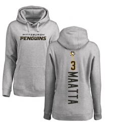 NHL Women's Adidas Pittsburgh Penguins #3 Olli Maatta Ash Backer Pullover Hoodie