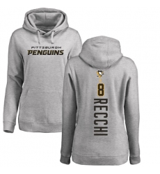 NHL Women's Adidas Pittsburgh Penguins #8 Mark Recchi Ash Backer Pullover Hoodie