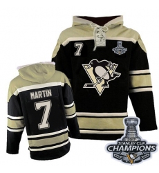 Men's Old Time Hockey Pittsburgh Penguins #7 Paul Martin Authentic Black Sawyer Hooded Sweatshirt 2017 Stanley Cup Champions
