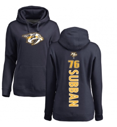 NHL Women's Adidas Nashville Predators #76 P.K Subban Navy Blue Backer Pullover Hoodie