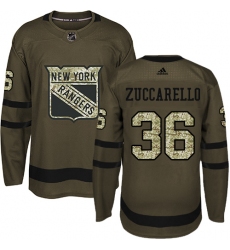Men's Adidas New York Rangers #36 Mats Zuccarello Authentic Green Salute to Service NHL Jersey